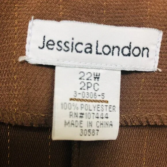 NWOT Jessica London 2 PC Brown Stripe Jacket Dress Suit Women's 22W Ruffle Lined